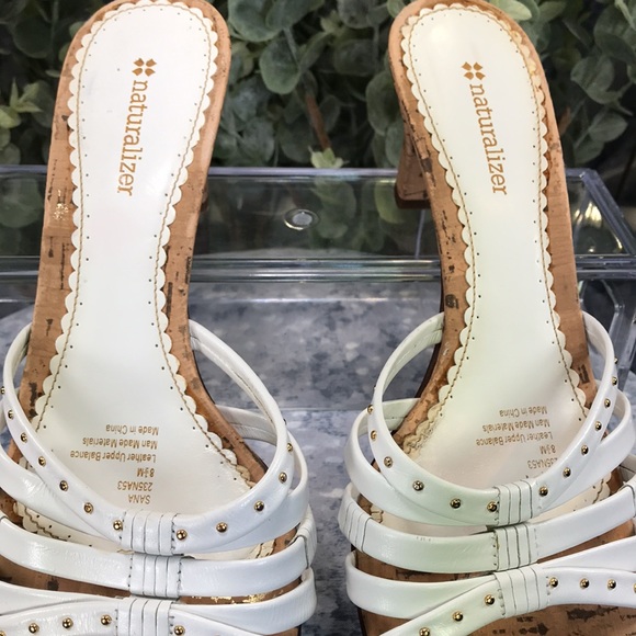 Naturalizer Sana White Banded 2.5” Cork Heels Women’s 8.5M narrow comfortable - Picture 5 of 12